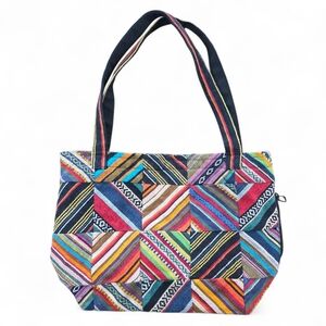Boho Patchwork Geometric Shoulder Tote Bag 100% Cotton Handmade in Nepal